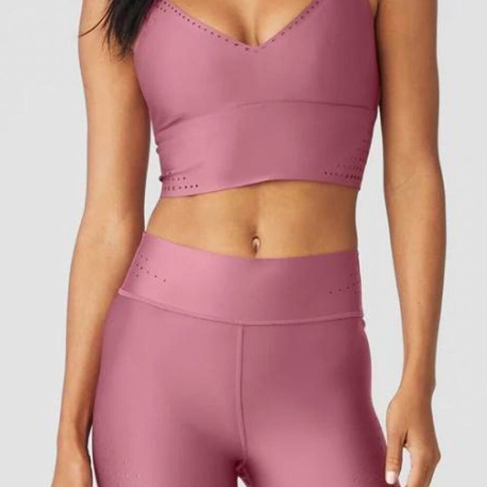 ALO Yoga Pink Perforated Sports Bra & High-Waist Bike Shorts Set - Picture 6 of 6